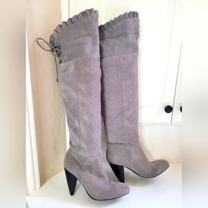 BCBGeneration over the knee or folded down tie tall gray suede boots